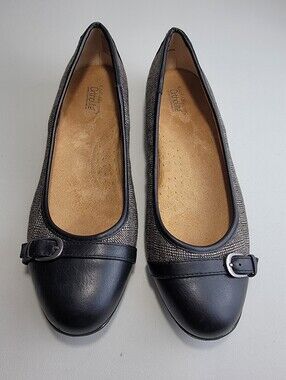 Croft&Barrow Womens Ortholite Ballet Flats Comfort Shoes Buckle Black/Tweed 10M